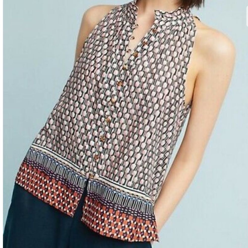 Anthropologie Maeve Prema Halter Button Front Blouse XS